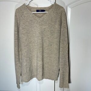 J.Crew 100% Lambswool V-Neck Sweater Mens Large Tan Heathered Vintage Natural